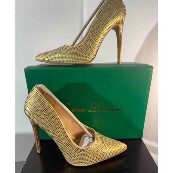 Lauren Lorraine Dori-Gold/Bronze Rhinestone Heels Size 8 - Picture 1 of 5